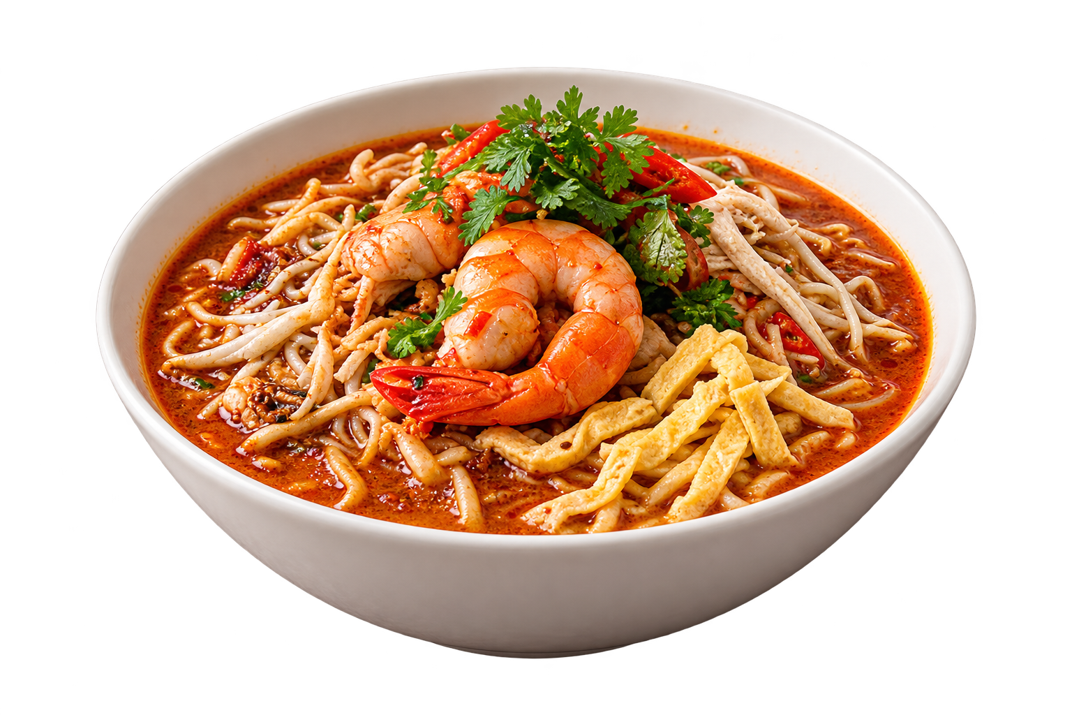Serving inspiration: Sarawak laksa with prawns, chicken and egg
